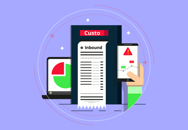 Nota fiscal indicando uma conta de valor elevado juntamente com dois gráficos representado o alto custo mensal de uma ferramenta de automação de marketing.